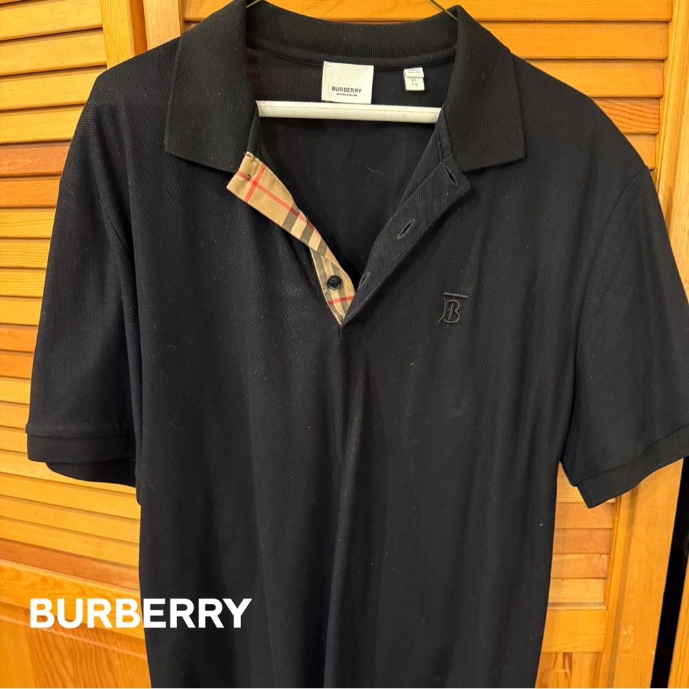 Burberry Black Polo with Check Collar